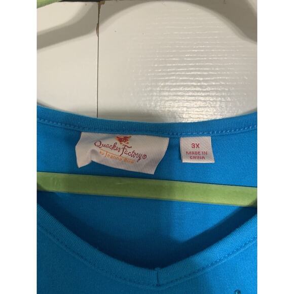 Quacker Factory Turquoise Aqua Blue Knit Tunic Top With A Rhinestone Snowman 3X - Picture 3 of 6